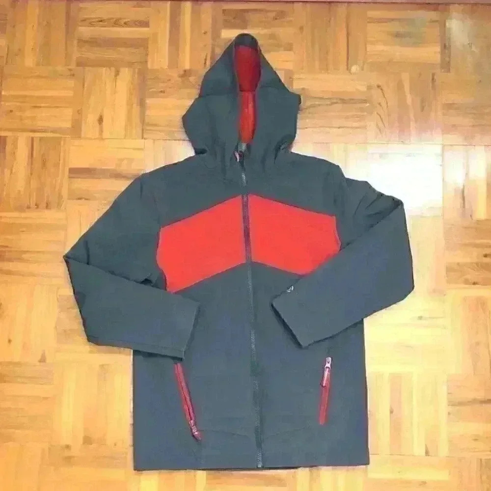 CHAMPION DARK GRAY ORANGE THERMAL youth zip hoodie jacket LARGE
